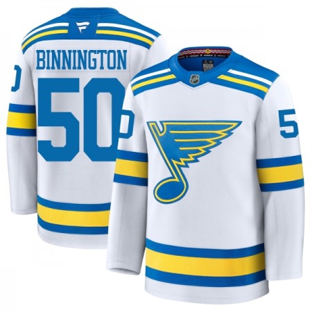 Miesten NHL St. Louis Blues Pelipaita 2025-26 Fanatics Premium Binnington Vieras Jordan Valkoinen